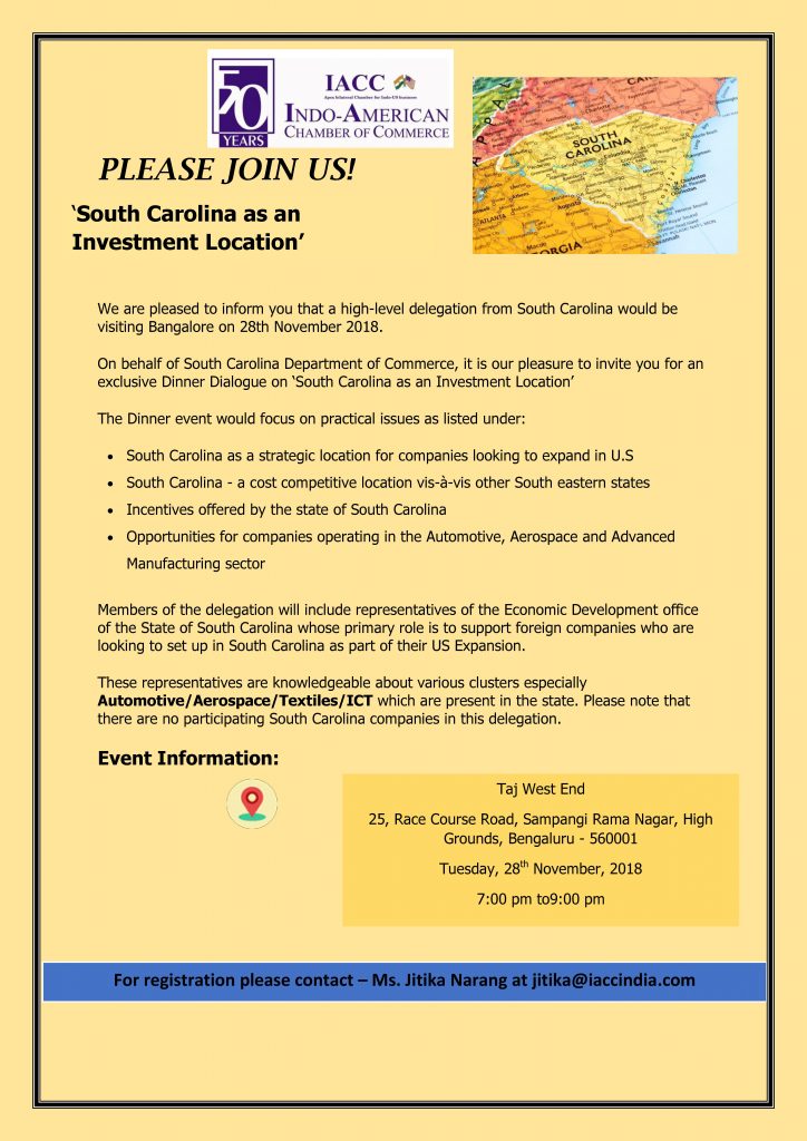 Invite for South Carolina Indo American Chamber of Commerce